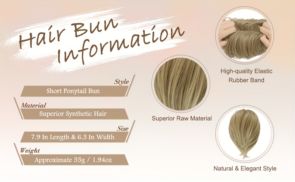   hair bun ponytail extension straight synthetic hairpiece fully short ponytail bun extensions hair accessories elastic easy scrunchie for women details 1