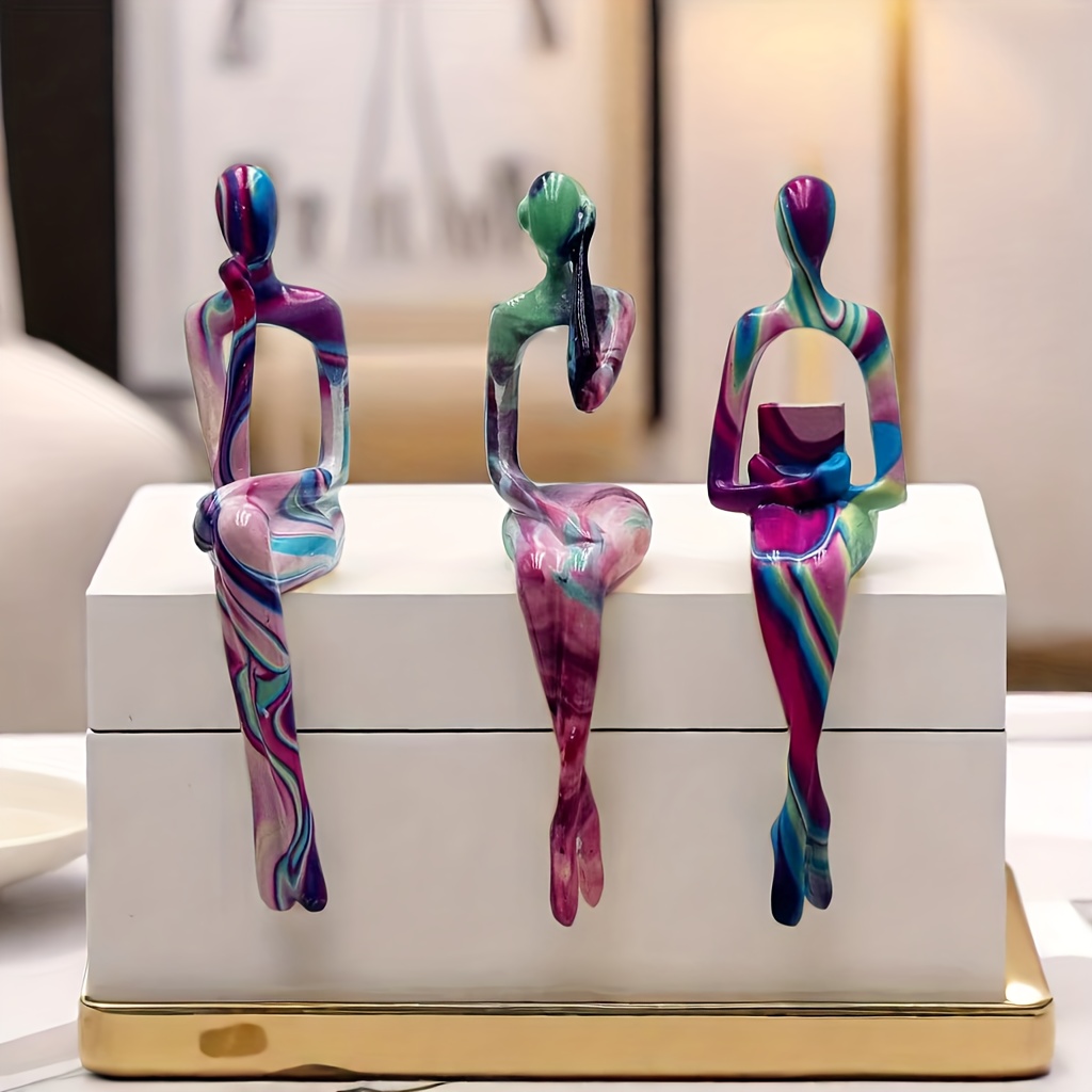 3pcs Abstract Thinker Figurine Set - Resin Sculptures For Decor, Perfect For Bookshelf, Living Room, Or Entryway, Random