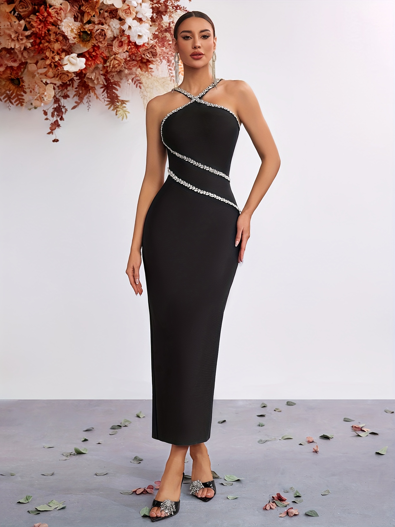 wedding guest dress high slit Serena Formal High Slit Lurex Dress