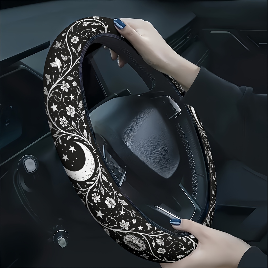 TEMU 1pc Vine Flower Bird Star Pattern Car Steering Wheel Cover, Soft And Breathable Touch, Reduces Hand Fatigue, Suitable, Fashionable Car Interior