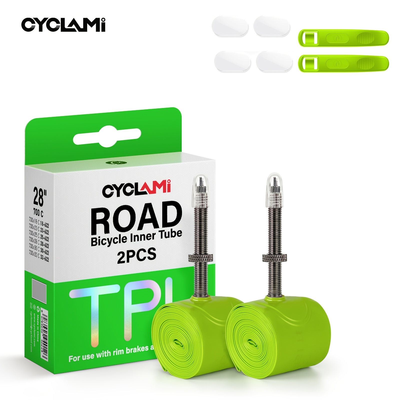 Image of 2pcs Cyclami Removable Valve Bicycle Inner Tube, 38g Portable Tpu Inner Tube, Fv 45mm, 60mm, 80mm Metal Valve, Suitable For Road Bikes