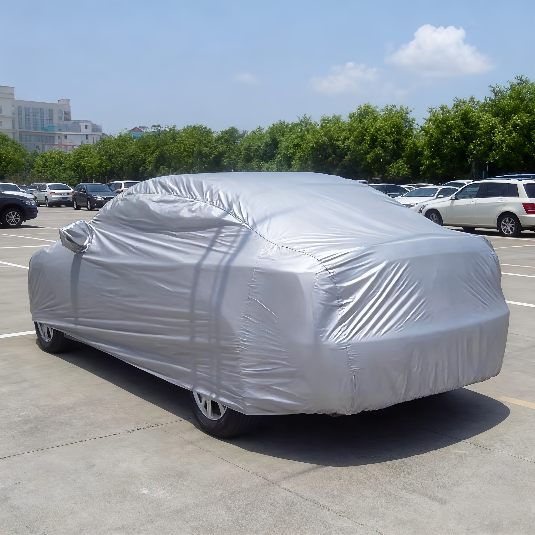 TEMU 1pc Universal Waterproof Car Cover - Uv Protection, Rainproof, Dustproof, Snowproof And High-temperature Resistant Peva Material, Vehicle