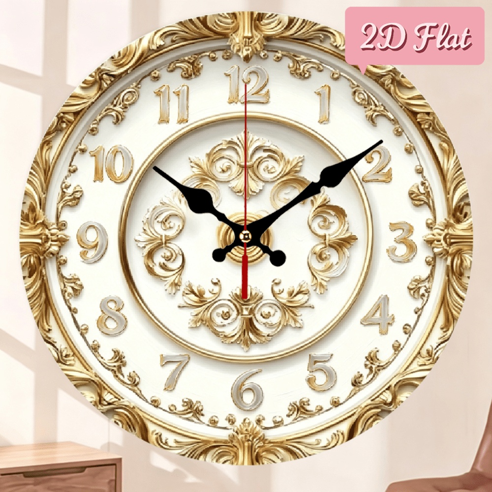 10x10 Inch Modern Minimalist Baroque Nursery Wall Clock with Silent Sweep Movement - Round Suitable for Nursery, Living Room, Entryway, Wood Frame, Ornate Clock for Room Decor, Christmas Gift for Shower, 2D Flat