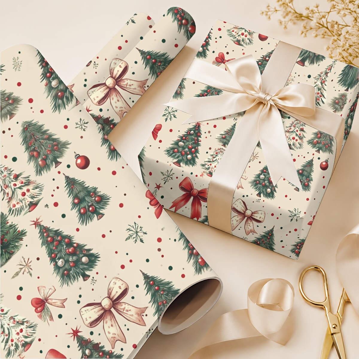 TEMU Rouleau de extra long 19,69 po x 118,11 po à motif de sapin de Noël vintage_5 pour anniversaires, mariages, la Saint-Valentin et les fêtes de