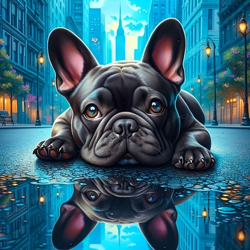 

5d Diamond Painting Kit, " French Bulldog" Animal Theme, Round Canvas Art Craft, 40x40cm/15.75x15.75in, Home Wall Decor, Perfect Gift, Diamond Art