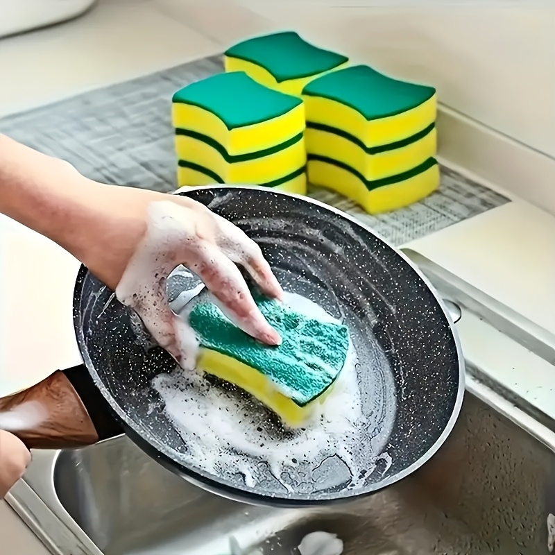 10 12 24pcs multi purpose kitchen sponges   absorbent removes rust and grease from pots dishes     double layer design with abrasive fibers for   details 5