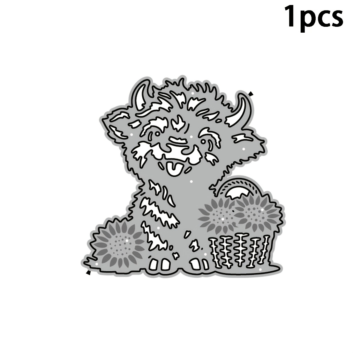 TEMU 1pc Cute Highland Cow With Sunflower Basket Metal Die Cut,cow & Sunflowers Basket Cutting Dies, Farm Countryside Motif Template For Everyday