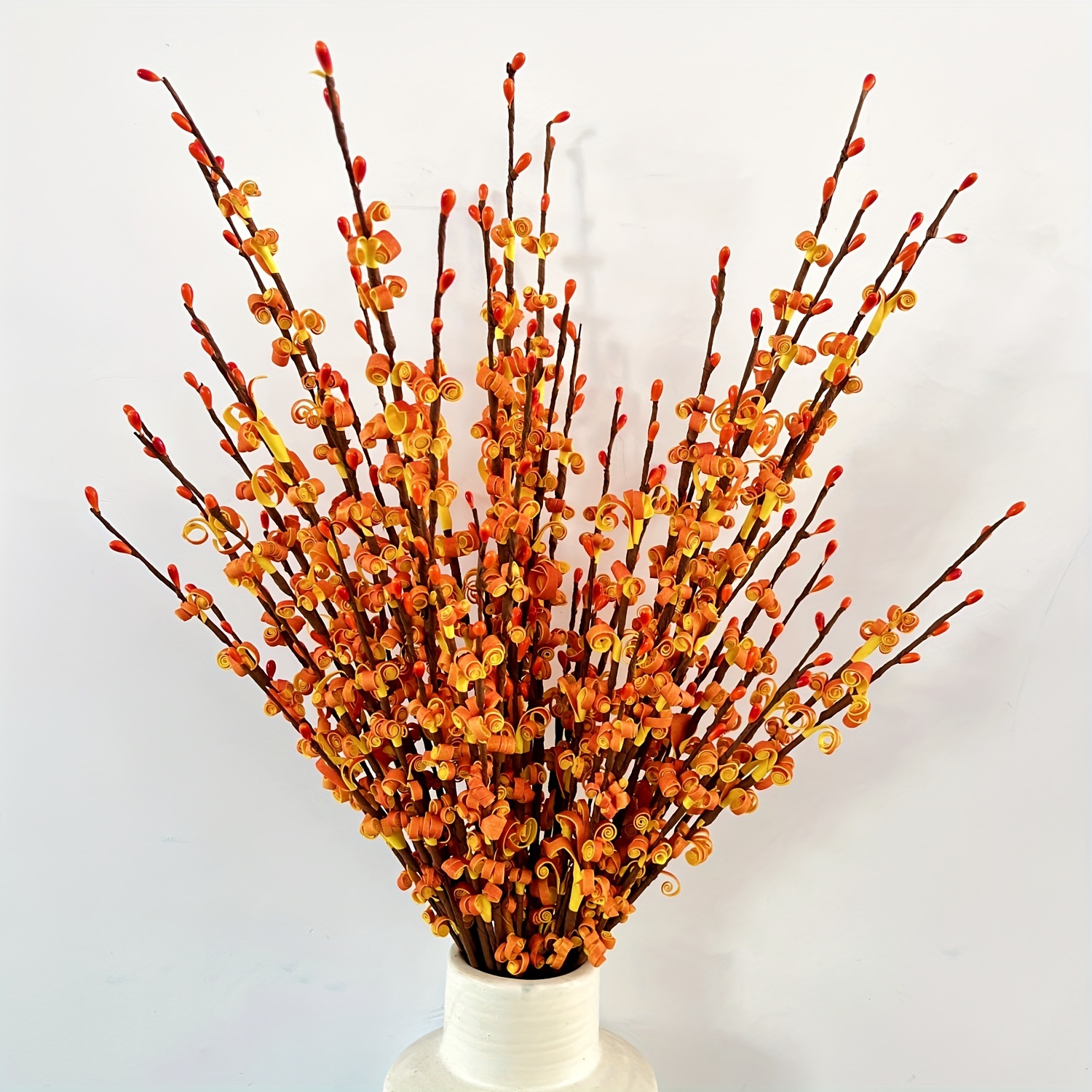 

6pcs Autumn Thanksgiving Decor - Orange Artificial Jasmine & Berry Stems, Handcrafted Twisted Floral Picks For Diy Tabletop Centerpieces And Home Party Decorations