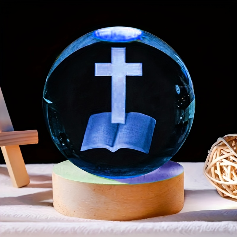 3d cross crystal usb powered night light ball with   and cross polished glass   freestanding adjustable lighting providing traditional religious glass sculpture decoration for christian   details 3