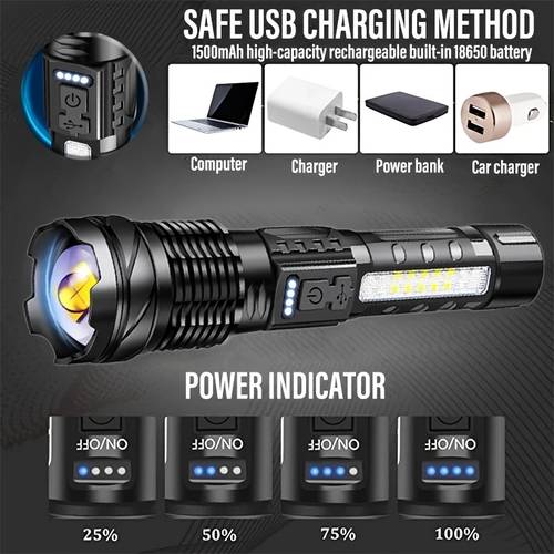2 1pcs super powerful 90000 lumens rechargeable torch flood light with side light for outdoor camping fishing hunting climbing adventure emergency