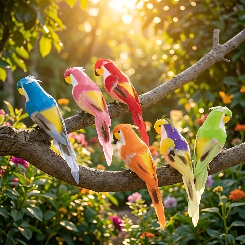 TEMU 6pcs Of Bright And Colorful Parrots, Featuring Cute Designs And Exquisite . Suitable For Outdoor Garden Decoration, Courtyard Arrangements,