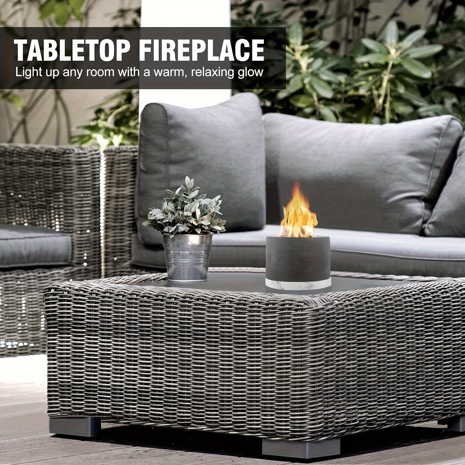 1pc portable tabletop fire pit stainless steel mini alcohol fireplace indoor outdoor use 4 72 inches high 4 72 inches diameter   decor   and ambiance for patio balcony dining details 0