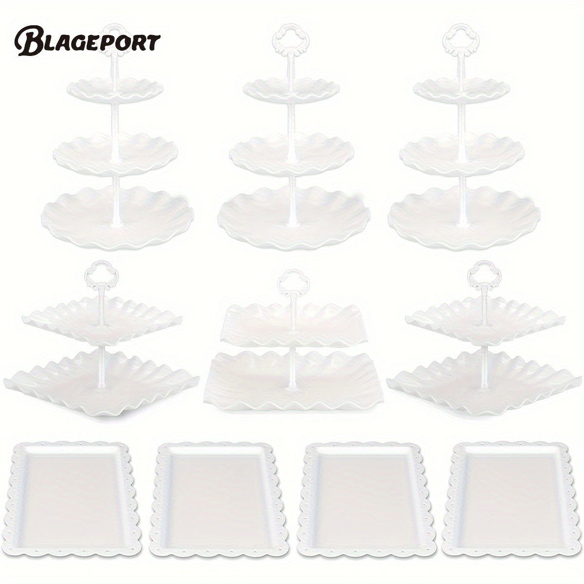TEMU Pack Of 10 Cake Stand Set, With 3 X Two-tier And 3 X Three-tier Cupcake Stands, 4 X Appetizer Trays, For Birthday Baby Bridal Shower Party