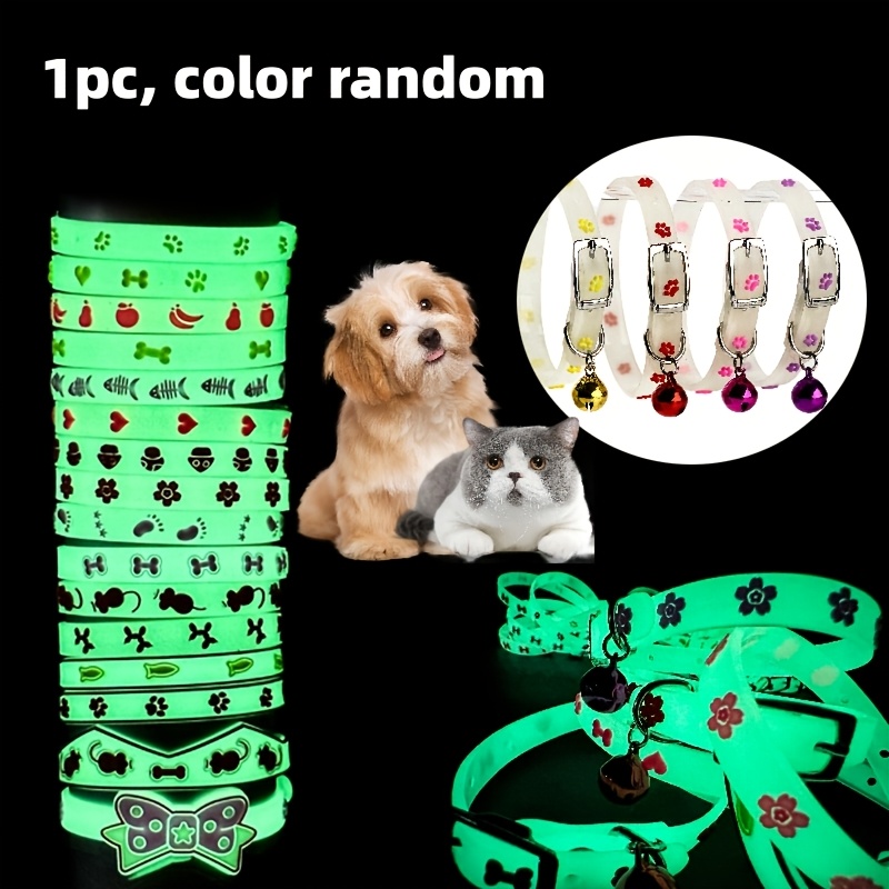 TEMU Random Color, Pet -the-dark Collar, Cute Glowing Pet Collar For Nighttime, Luminous Pet Collar - -the-dark Collar With Paw Print, Nighttime