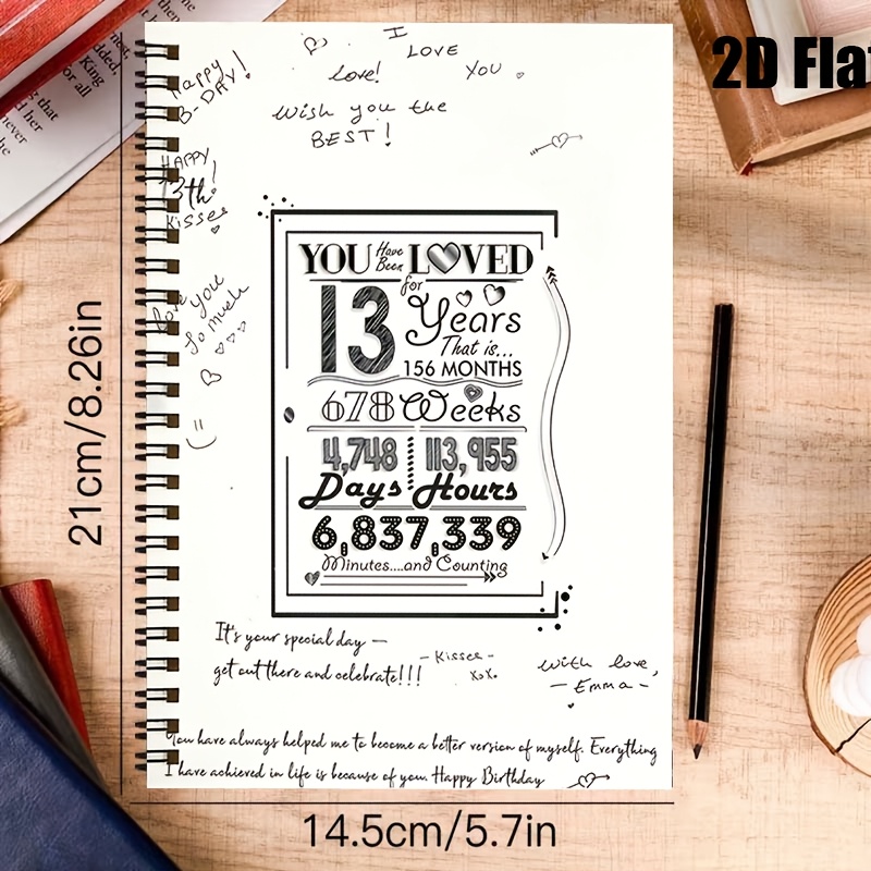 TEMU 1pc 13th Birthday Spiral Bound, */5.7x8.26 Inch [2d]flat Design, Happy Gift For , Anniversary Memory Notebook, Daily Counting Journal,