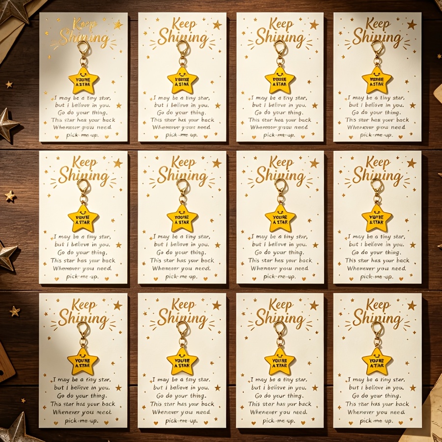 TEMU 12pcs Yellow Keychain With Inspirational Card, You're Gift For Students , Encouragement Gift, Teacher And Employee Appreciation Keyring,