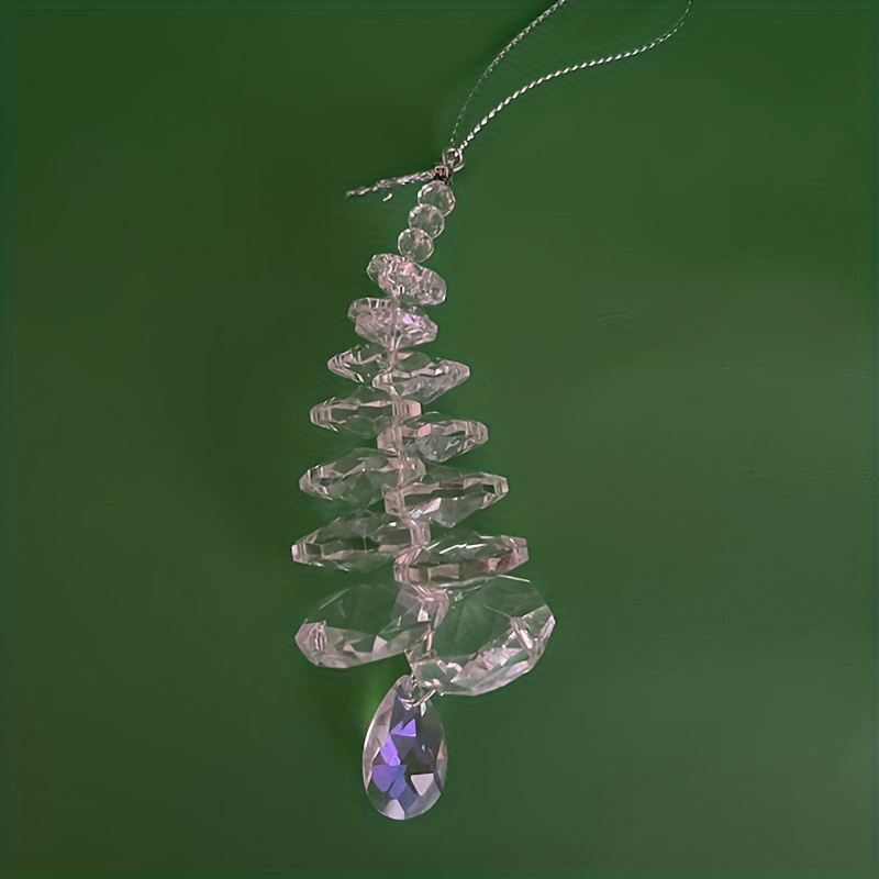 TEMU 1 Transparent Crystal Christmas Tree Shape Ornament, Christmas Tree Decoration, Christmas Decor, Icicle Sun Catcher, Hanging Transparent Decor