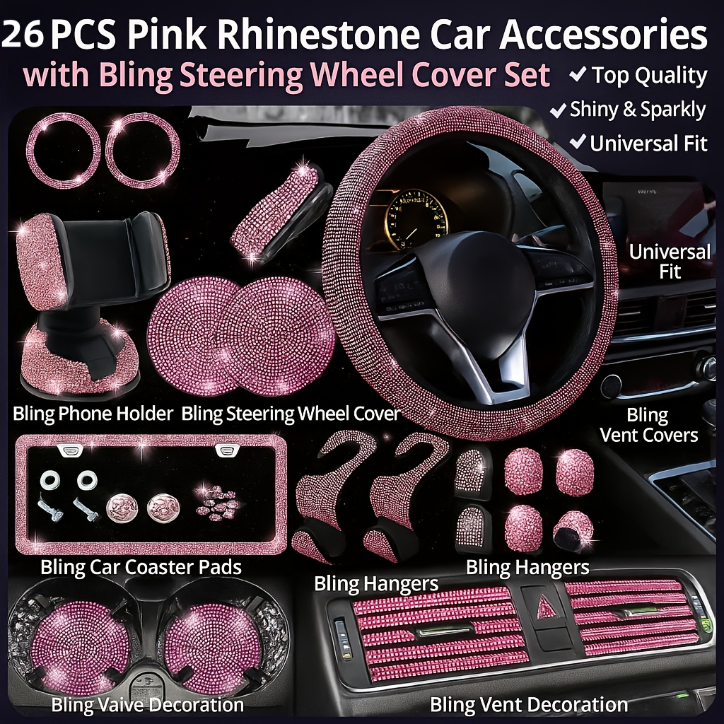 26pcs of diamond-encrusted interior car accessories