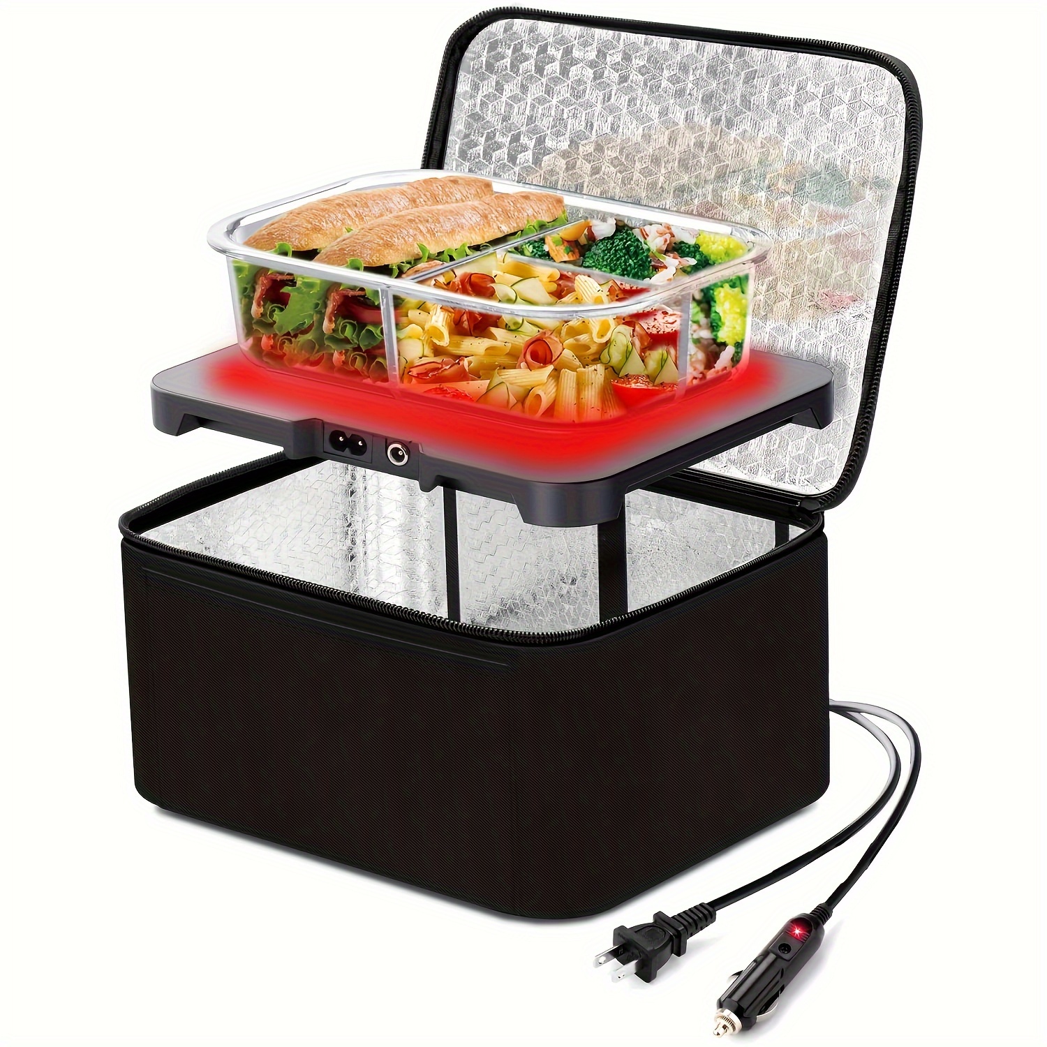 

Portable Oven, 12v Car Food Warmer Portable Personal Mini Oven Electric Heated Lunch Box For Meals Reheating & Raw Food Cooking For Road Trip/camping/picnic/family Gathering (black)
