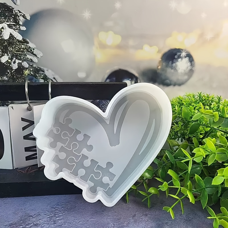 TEMU Flexible Silicone Heart Puzzle Mold Suitable For Resin Epoxy, Scented Candles, Gypsum Diffuser Stones - Irregular Heart Shape With Multi-piece,