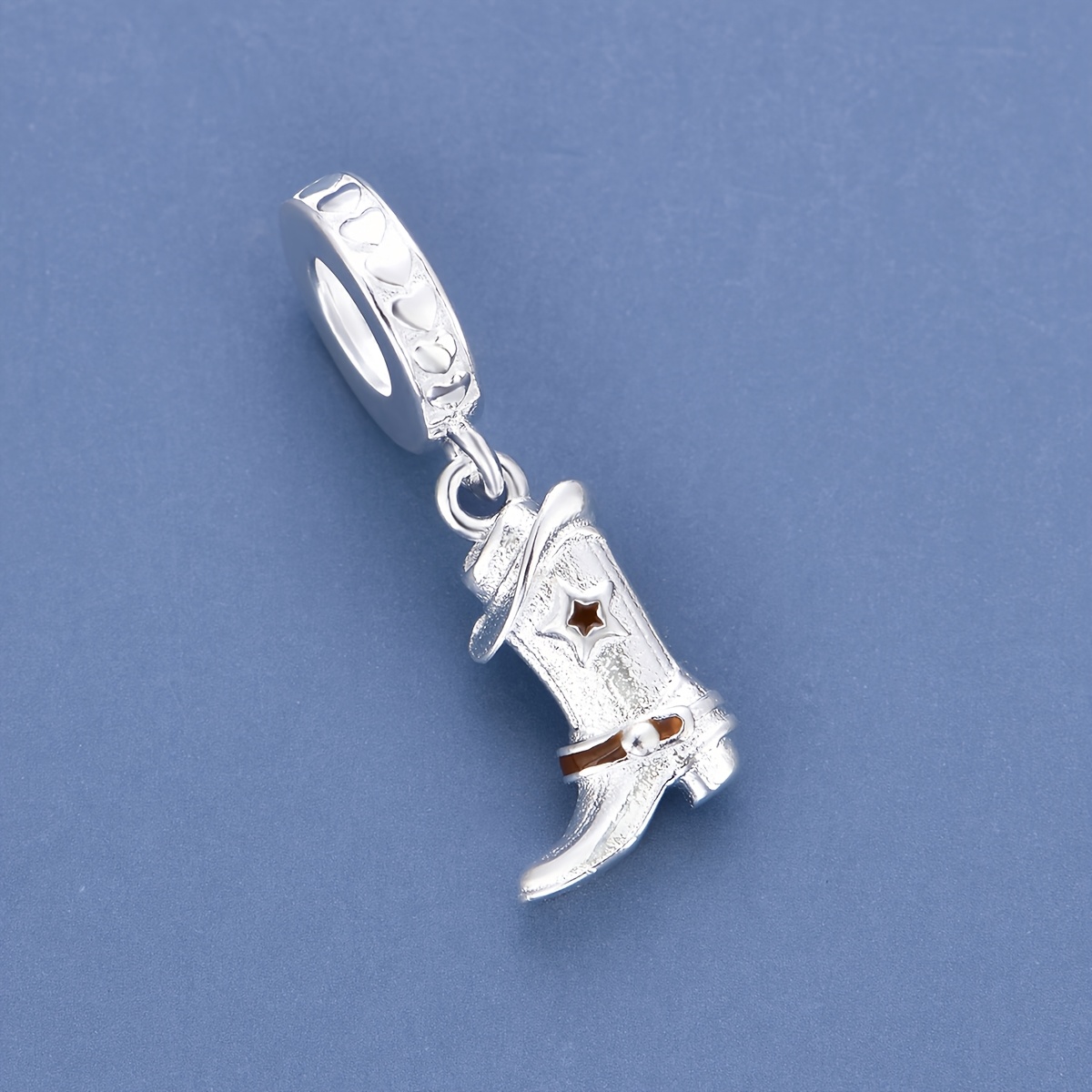 TEMU 1 pièce Pendentif breloque de bottes de cowboy western en cuivre plaqué argent avec étoiles, pour la fabrication de bijoux DIY bracelet ou