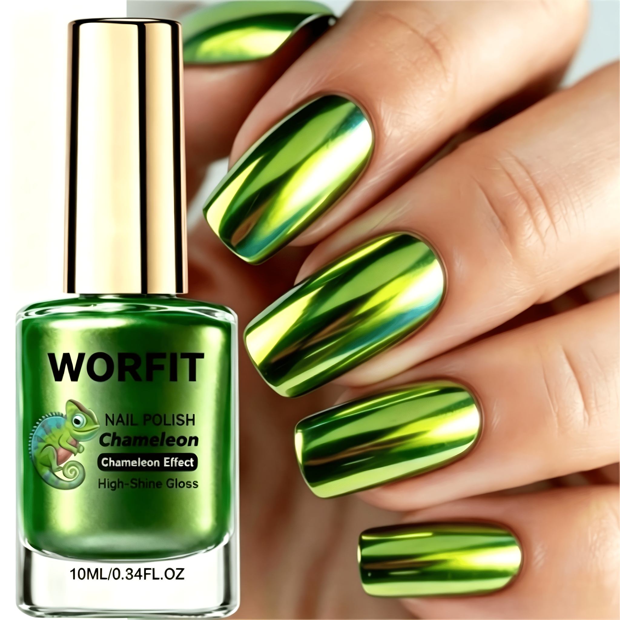 Image of Metallic Mirror Chrome Green Nail Polish - Burnt Finish High Gloss Quick-dry Suitable For Nail, Manicure & Pedicure, , No Required, For & Men (liquid)