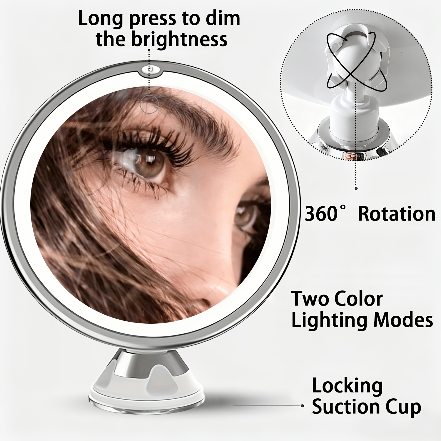 TEMU Adjustable Brightness 10x Magnification Lighting Makeup Circular Mirror-white Light/warm Light Dual-color Switch|suction Cup Fixation, 360Â°