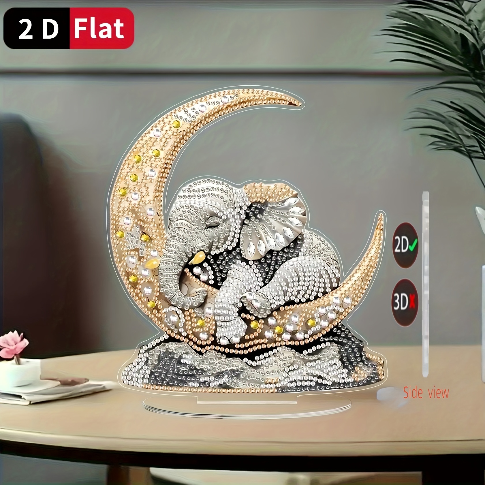 Image of 2d Diamond Painting Set Diy Cute Irregular Elephant And Moon Display Handmade Digital Acrylic Artwork Adult Bedroom Decoration Holiday Surprise Gift 2d Flat Painting, 2d Flat