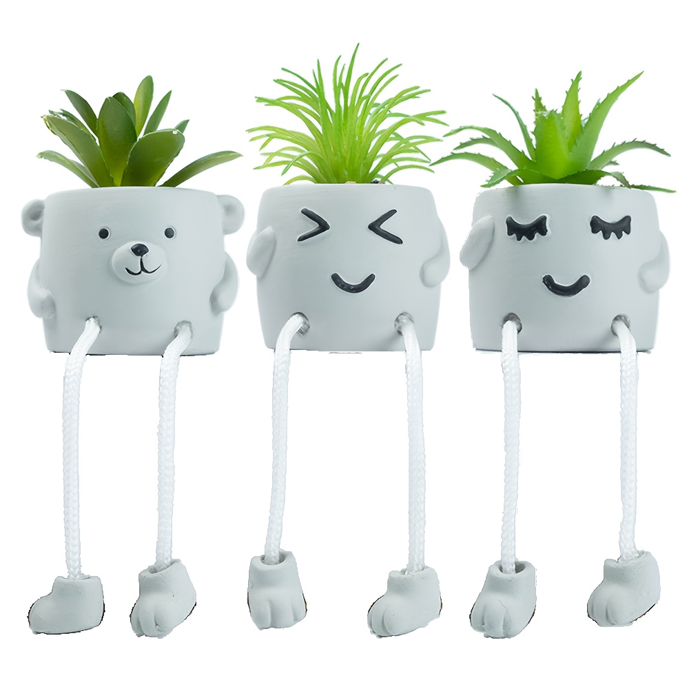 Image of 3pcs/artificial Potted Plants, Cute Hanging Doll, Indoor/outdoor Home Kitchen Desk Wedding Decoration Pots, Perfect For Christmas And Halloween Decorations
