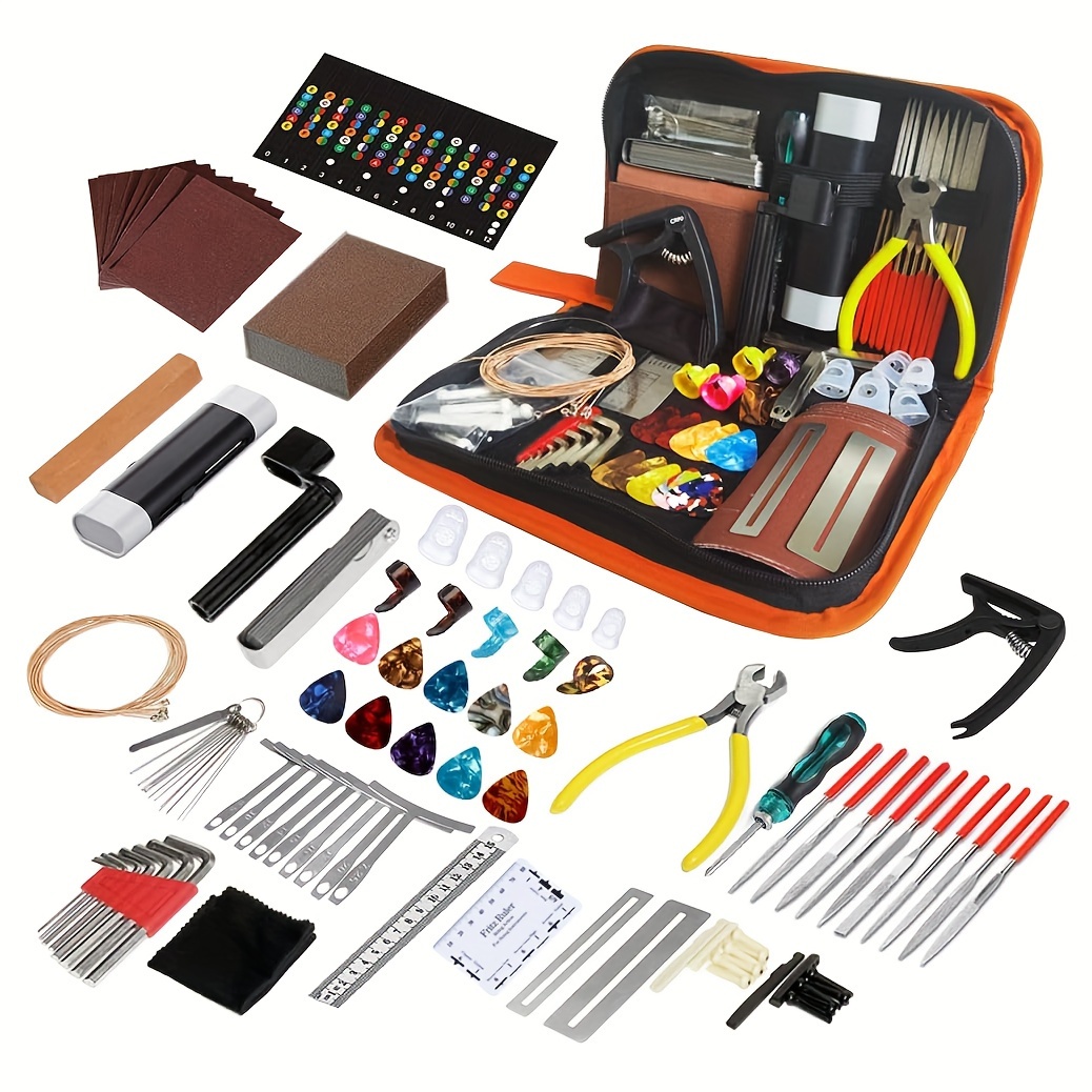 

99pcs / Set Ensemble D'outils De Réparation De Guitare, Ensemble D'entretien Et De Soins, Papier De Verre De Polissage De Fret