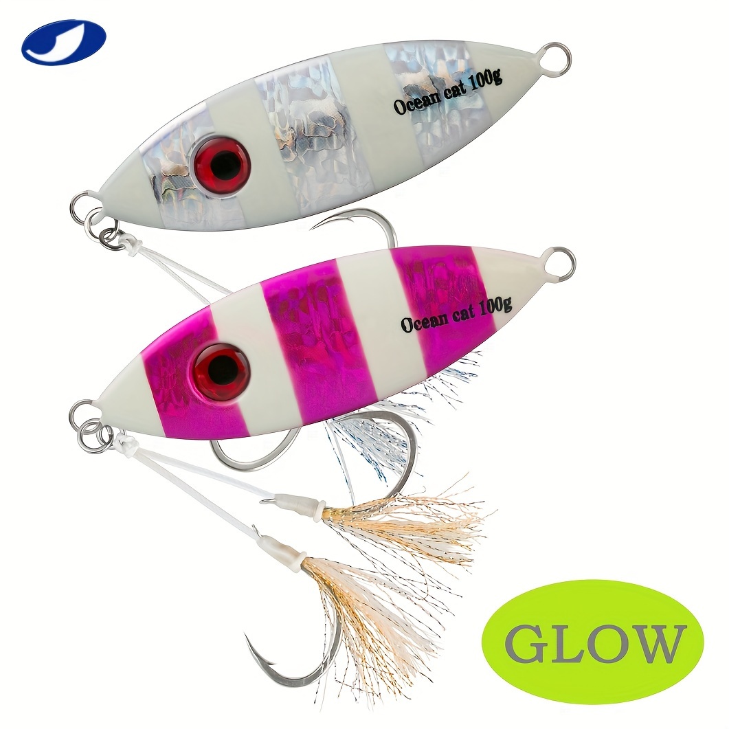 

Ocean Cat 100g Slow Pitch Jigs Fishing Jigging Lures Sinking Lead Metal Flat Fall Jigs Baits With Assist Hook For Saltwater Fishing