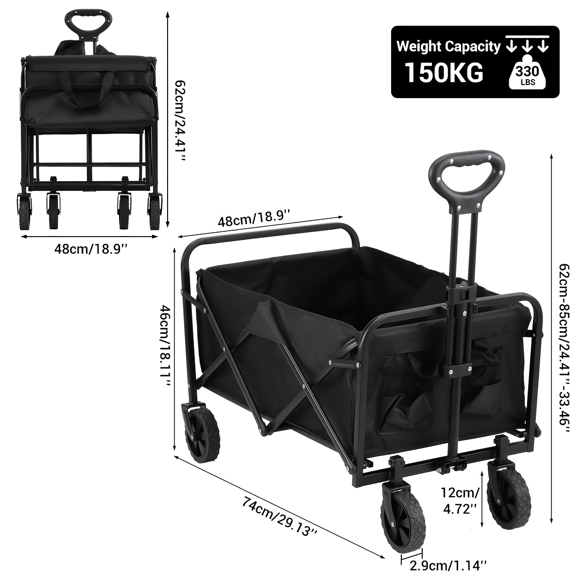 Heavy-duty 4-wheel 199kg Garden Cart With Ergonomic Handle And Reinforced - Wheels, Large Capacity Utility Wagon For Camping, Hiking, Farming, Gardening, Hiking Gear, Sturdy Construction