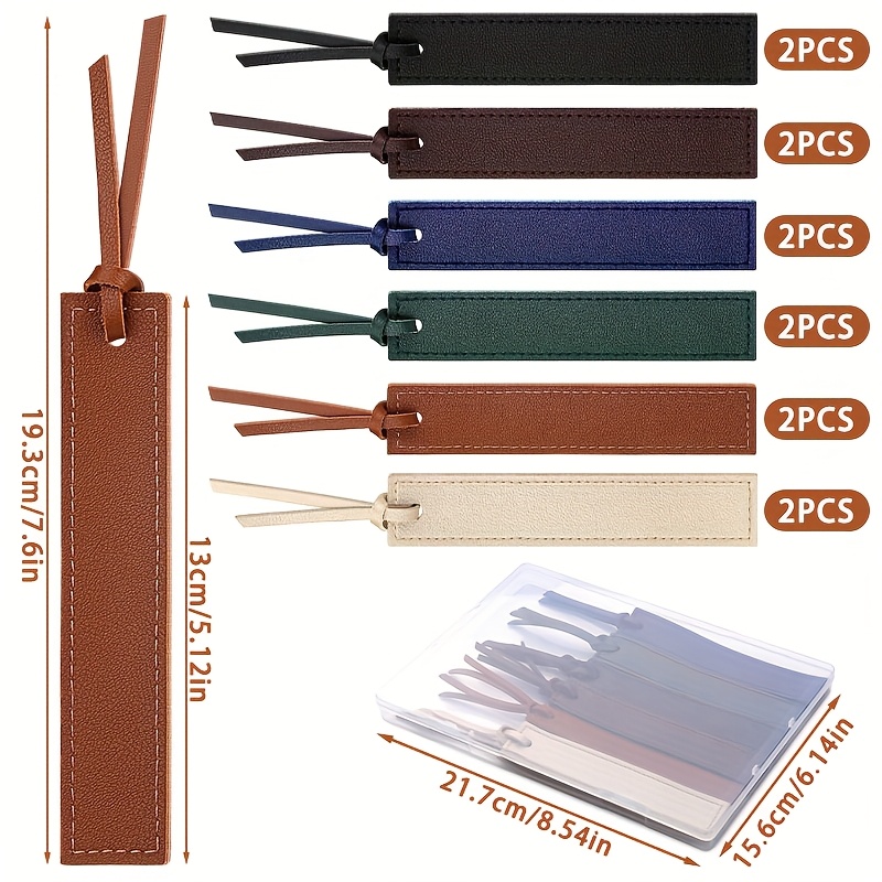TEMU 12pcs Pack Handmade Pu Leather Bookmark Suitable For Book Readers, Teachers, Students - Classic Stitched Page Markers With Rope Loop For Books,