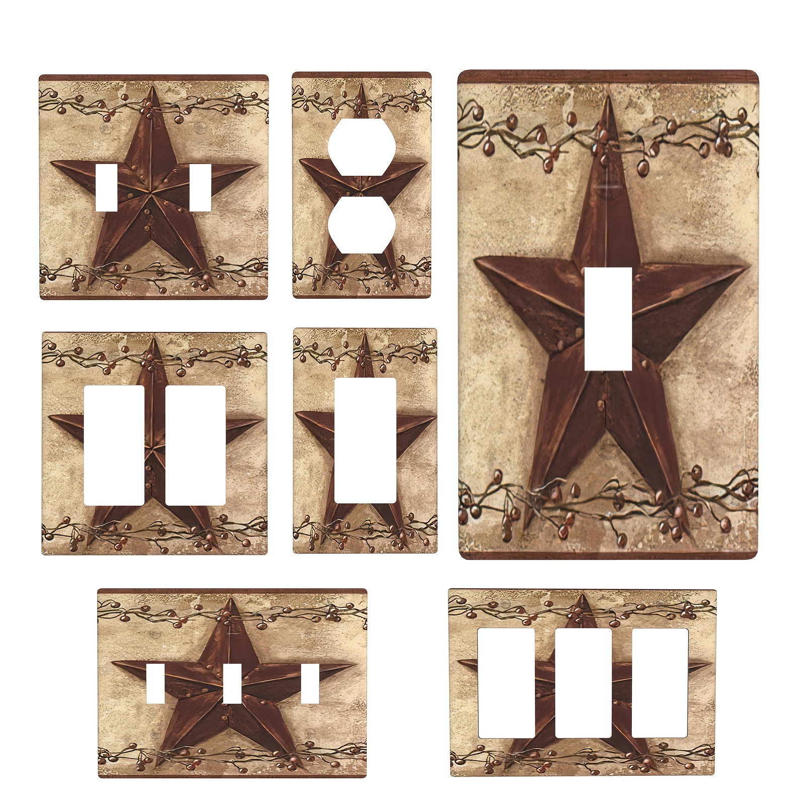 

Star-shaped Farmhouse Decorative Outlet Covers, Lacquered , Single Toggle Light Switch Wall Plate, Plastic, No Electricity Or Battery Needed