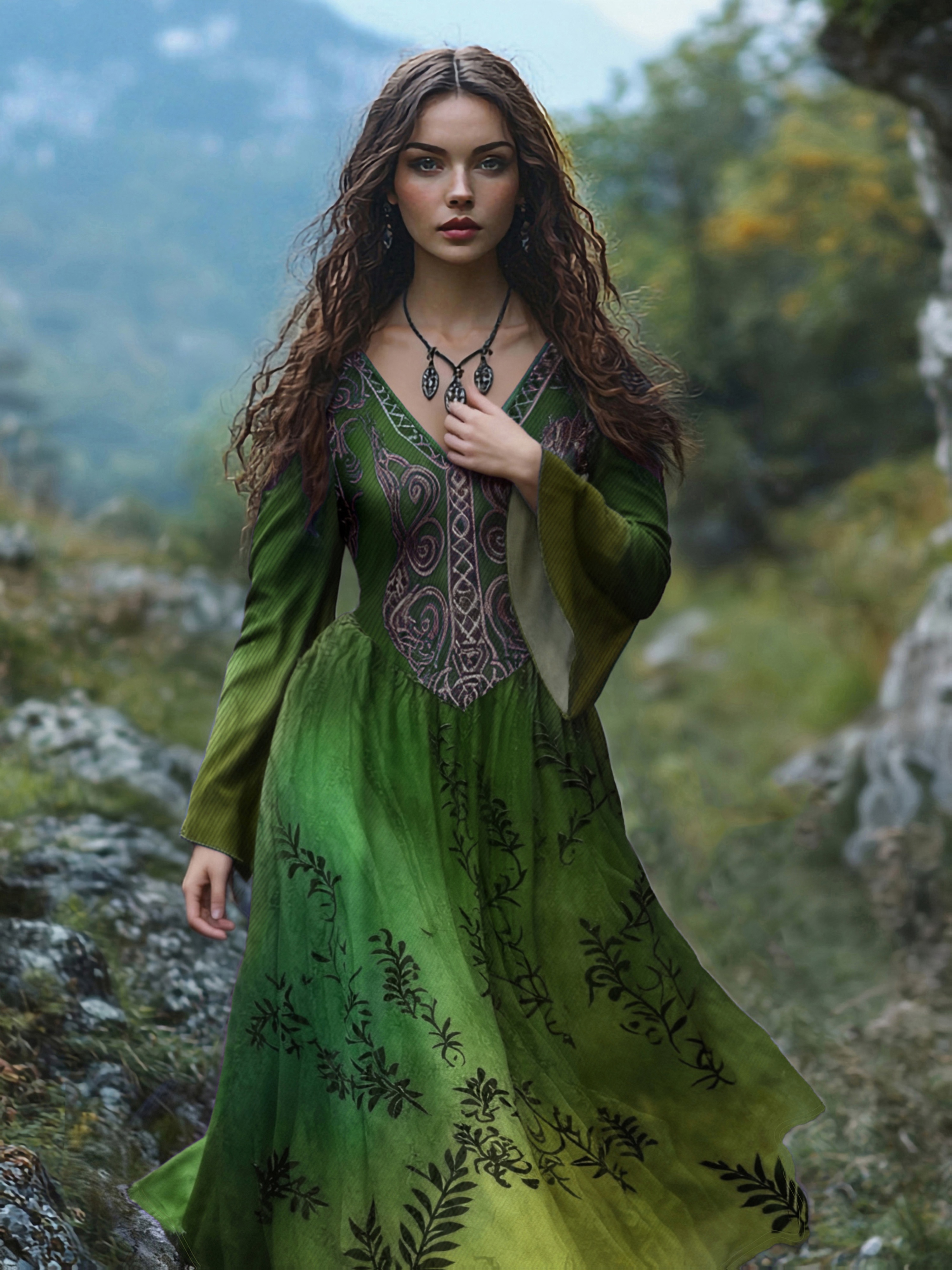 slim fit dress slacks Green Viking Tunic with Short Sleeves, Embroidered Border – Tunic Costumes main image 1
