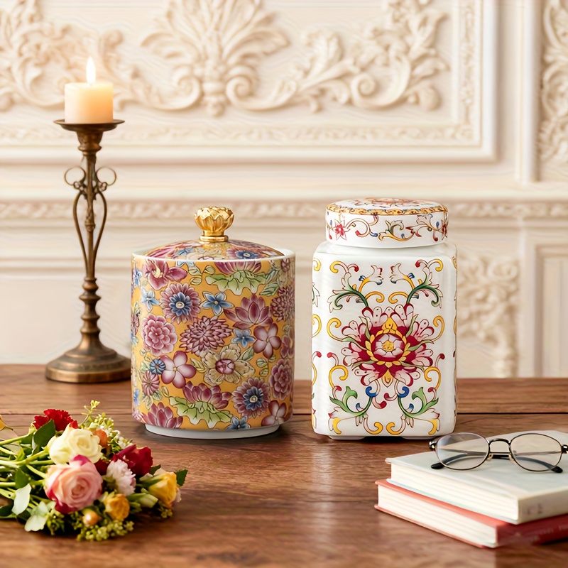 Image of 2pcs Vintage And Porcelain Ceramic Small Jars For Home Storage Of Tea Coffee Powder, Portable Small Tea Caddy For Outing, Home Moisture-proof Storage Jar For Grains Tea