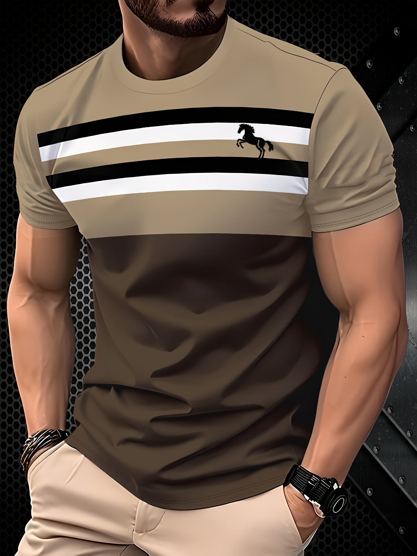 striped print mens fashion casual 3d short sleeve t shirt