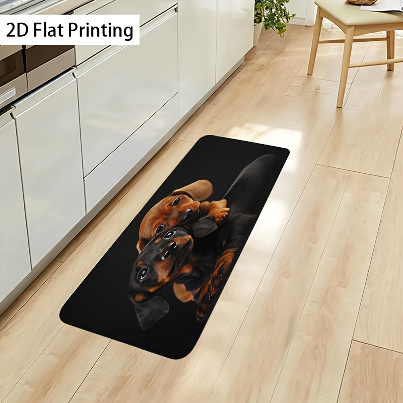 TEMU 1pc Thick 1.1cm Dachshund Print Kitchen Floor Mat, Polyester Fiber, Machine Washable, Non-slip Backing, Ideal For Kitchen, Living Room, Porch,