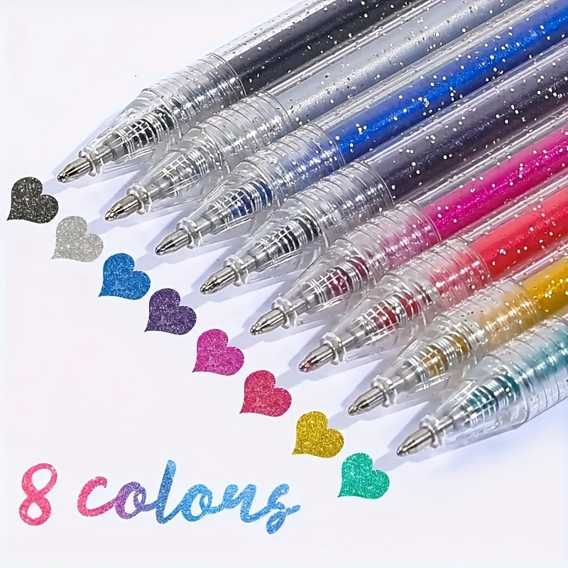 TEMU Shimmering Gel Pen Set, Suitable For Writing, Drawing, And Decorating, Personalized Plastic Medium 1.0mm, Sparkling Ink Pen Pack, Ideal For