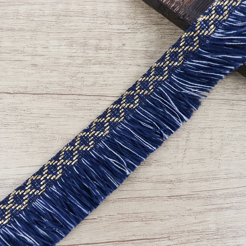 E-shop 2, Marineblau Ethno-Fransenband mit Diamantgewebtem Spitzenzopf – Ideal für DIY-Kleidung, Vorhänge, Kissen, Bastelarbeiten & Wohnaccessoires –