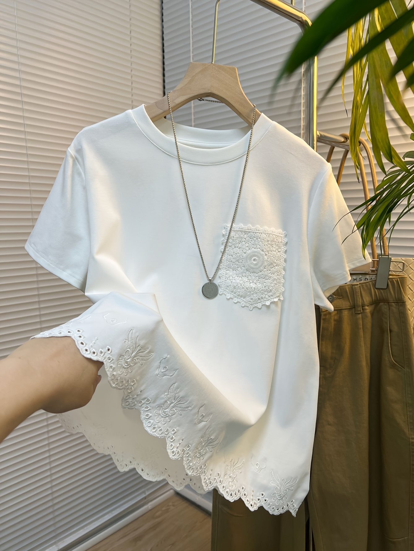 camiseta casual manga corta mujer encaje en bolsillo - Temu Dominican  Republic, image size:800x1066