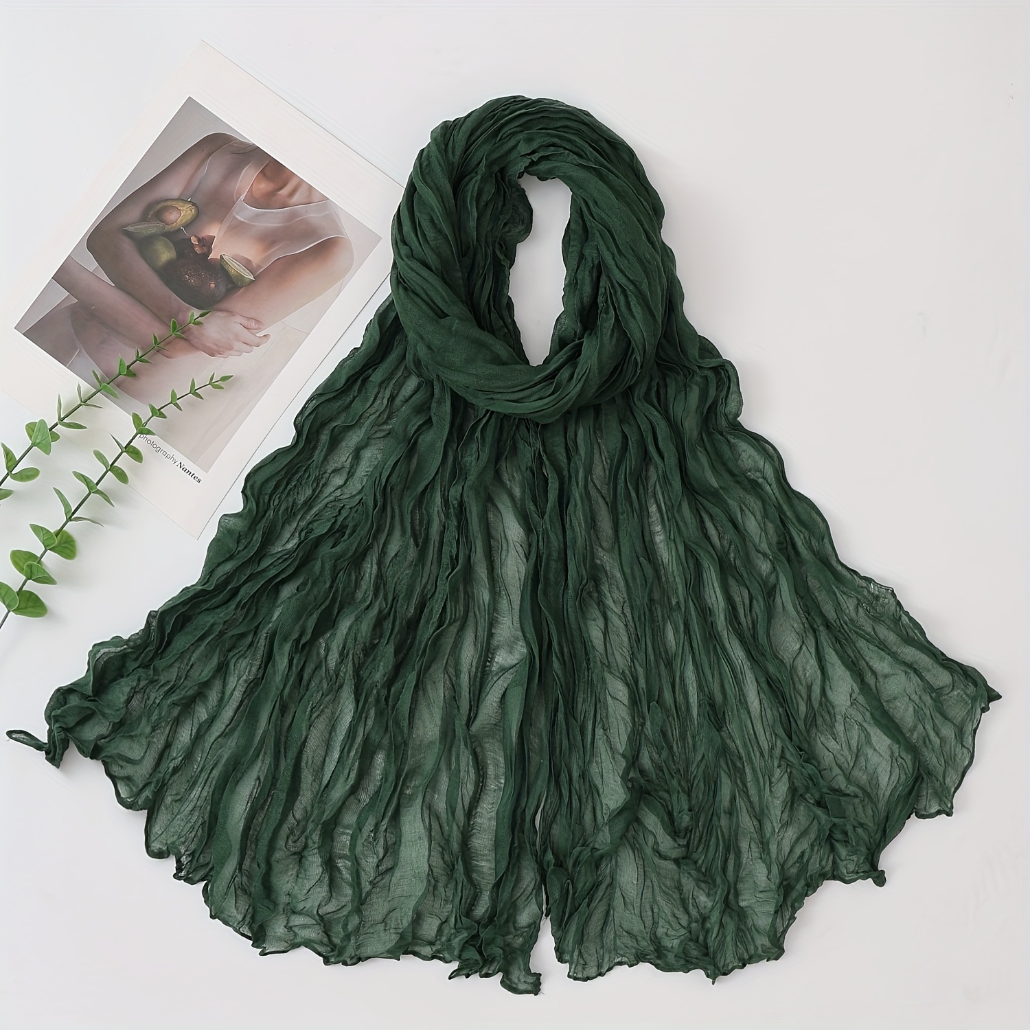 TEMU Retro Solid Winter Crushed Pleated Scarf - Lightweight Pleated Neck Warmer And Shawl, Versatile Solid Scarf - Table Runner, Tablecloth, Napkin,