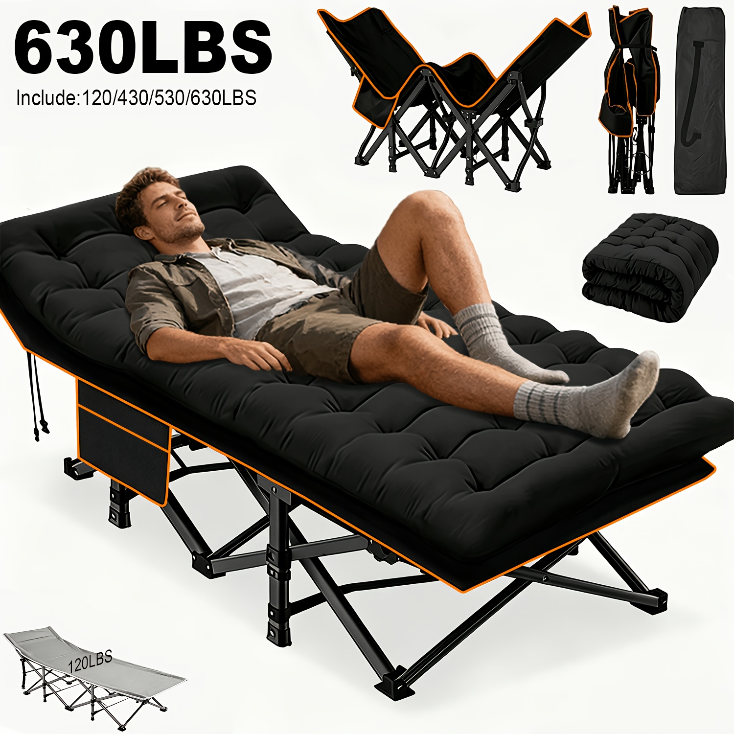75 inch heavy duty queen size folding bed multi leg design   support   of bearing 120 430 530 630   portable camping bed with side pockets and mattress winter camping equipment space saving folding bed camping folding bed