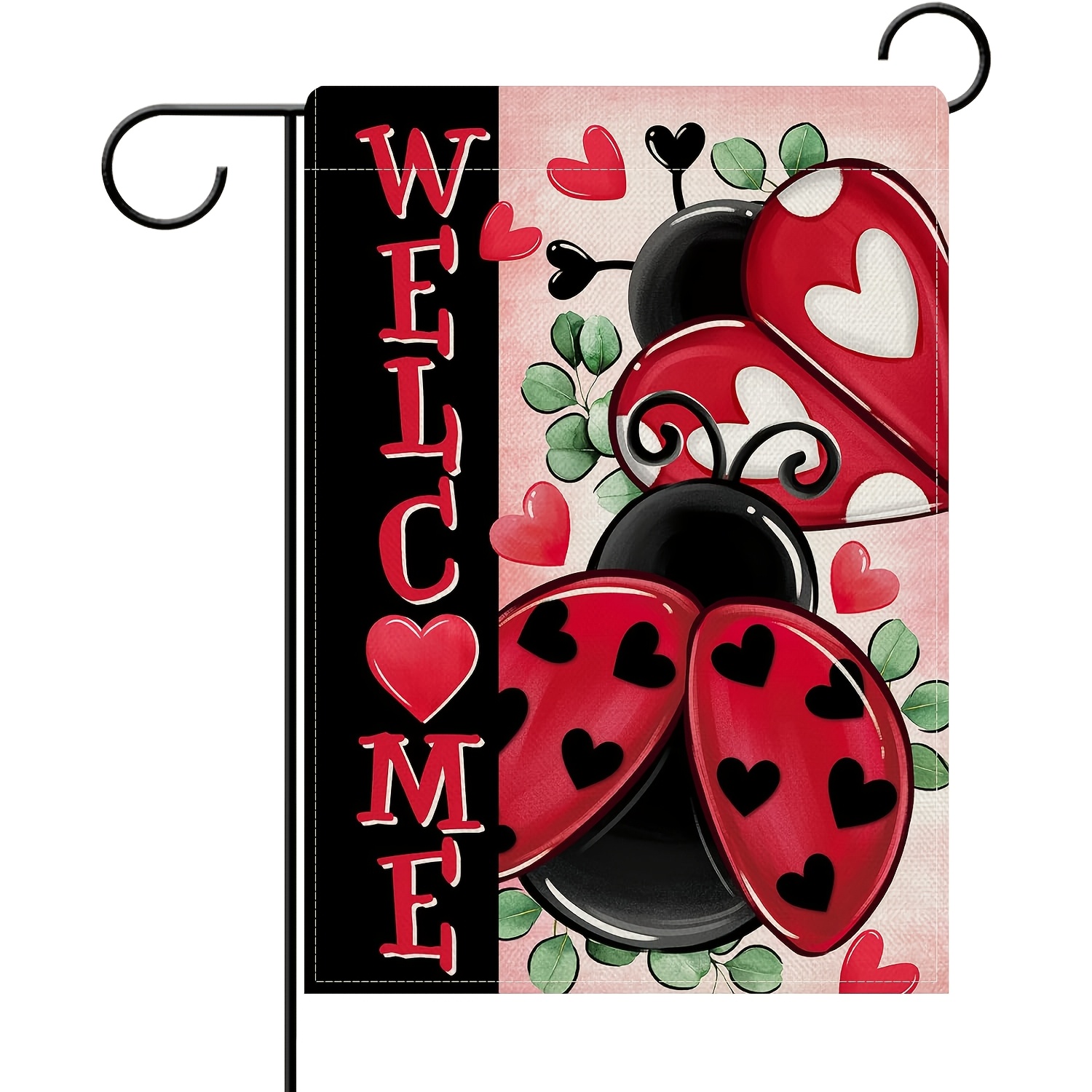 

1pc Valentine's Day Ladybug Garden Flag, Double-sided Welcome Yard Sign, Polyester Outdoor Home Decor, 12 X 18 Inches, With , For Anniversary & Wedding