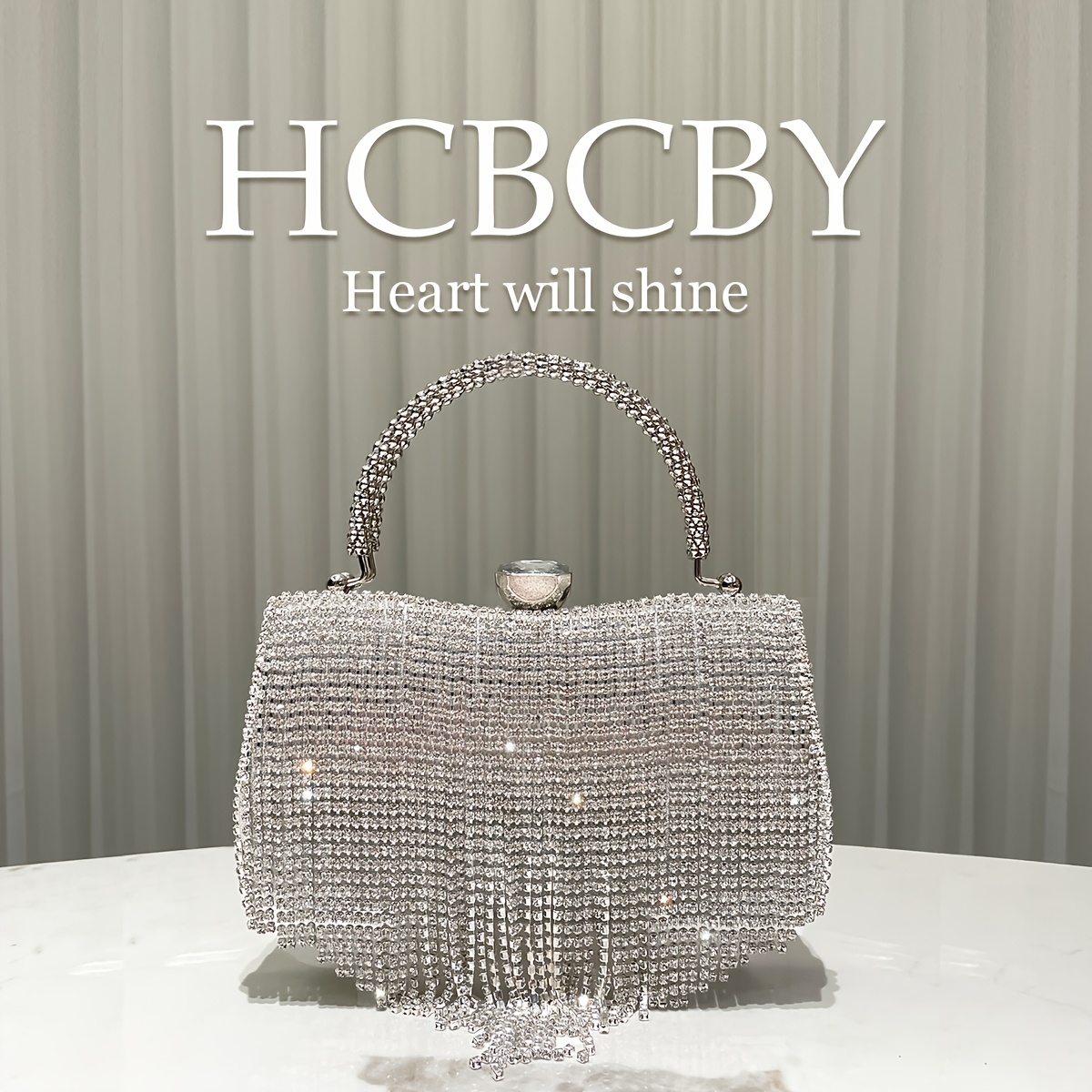 Vestido Bolso Para Novias Plateado Borlas Cristales Brillantes