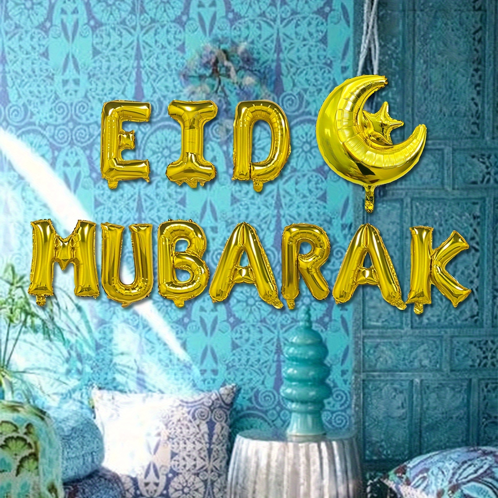 Image of 12pcs For Moon And Star Shaped Balloons For Eid Al Fitr Decoration, And Stars For Eid Al Fitr Mubarak Decoration Party Supplies