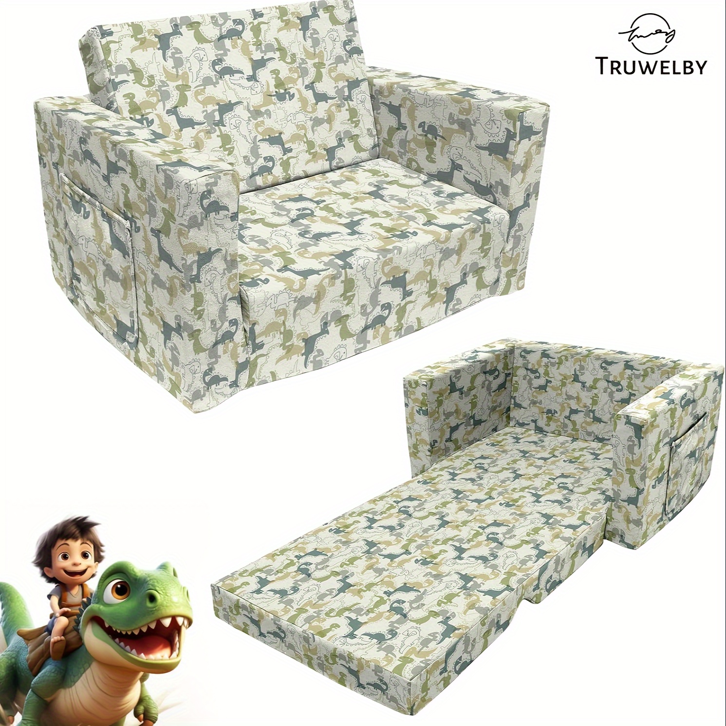 

Truwelby Toddler Couch Kids Sofa Children's 2 In 1 Convertible Sofa To Lounger Toddler Chairs For Boys Girls Couch Bed - Extra Soft Flip Open Chair & Sleeper
