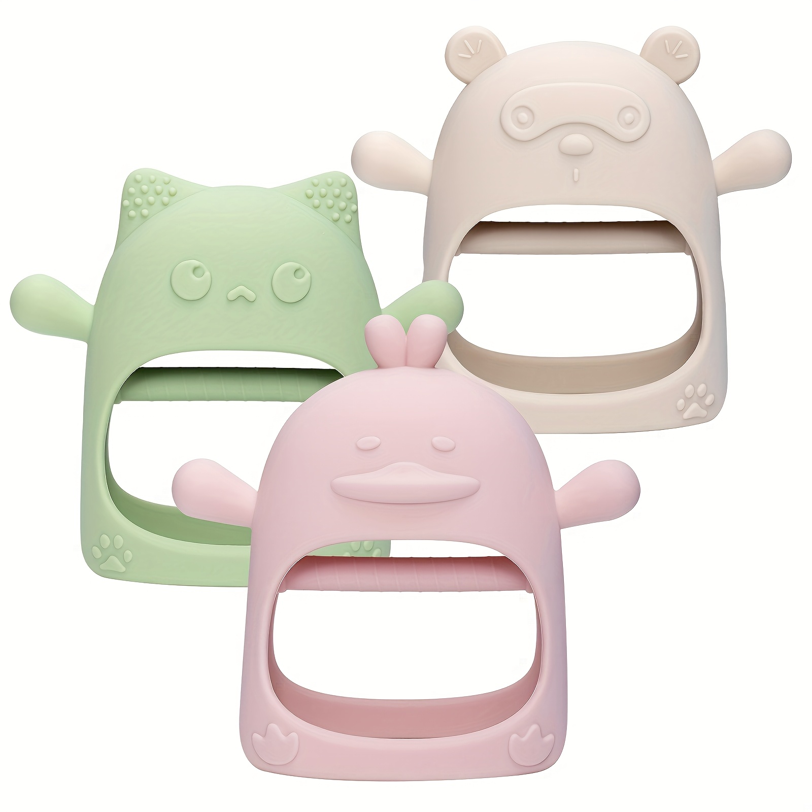 TEMU 3pcs Baby Teething Toy For 0-6 6-12 Months, Food Grade Silicone Teething Mitten, Anti Dropping Wrist Hand Teethers Baby Chew Toys For Sucking