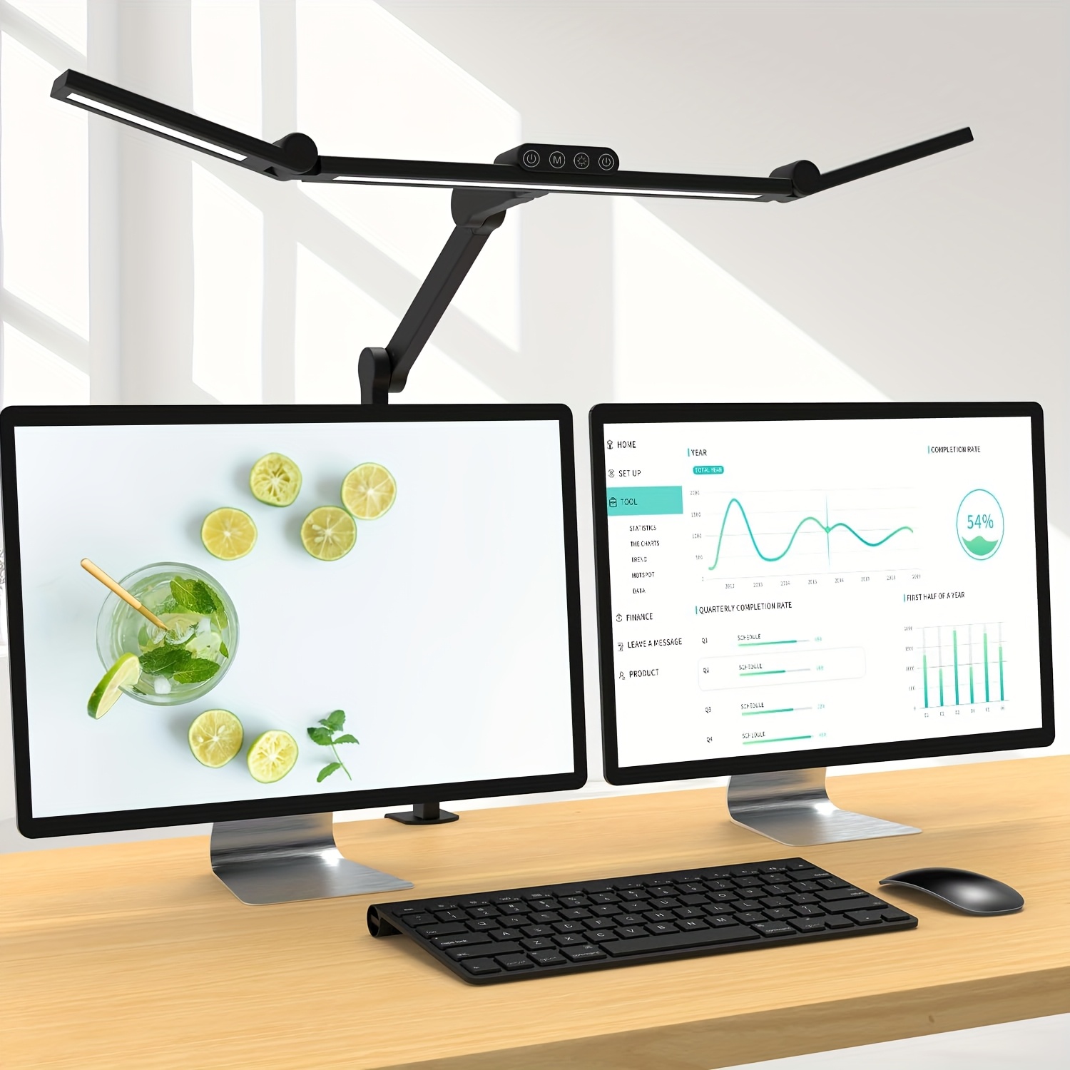 Image of 24 W Dimmable Led Desk Lamp, 1500lumen Led Table Lamp For Home And Office With Ambient Light, Daylight Lamp, With Rotating Light Bar, Office Lamp
