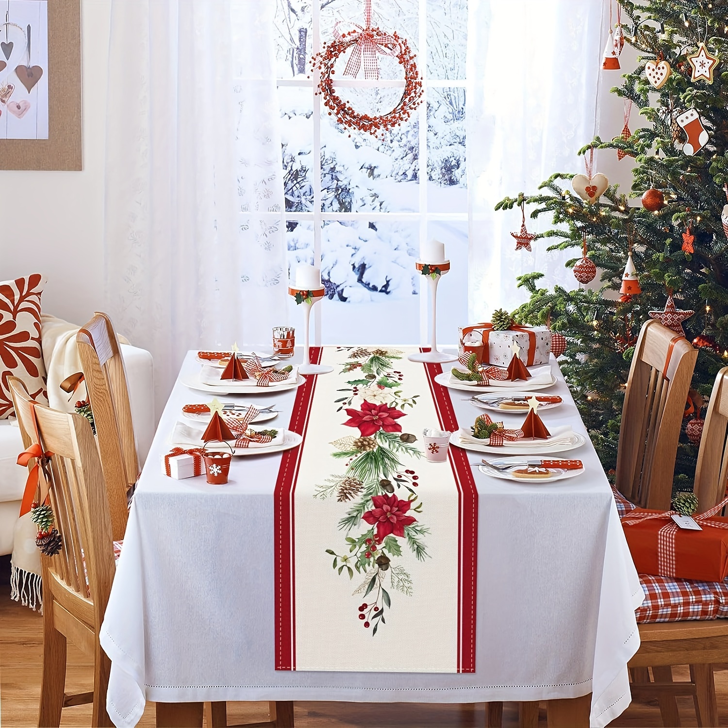 Weihnachtlicher Tischläufer „White Tree“ Aus Airlaid – 40 Cm X 4,8 M, Rot Mit Tannenbaum-Motiv, Made In Germany
